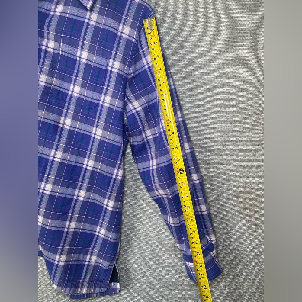 LL Bean Shirt Jacket Women Medium Purple Plaid Fleece Lined - Picture 8 of 10